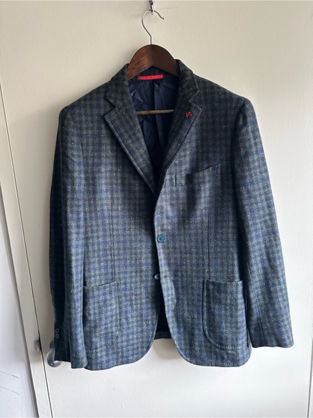 ISAIA Cashmere Silk Green Plaid Blazer EU50